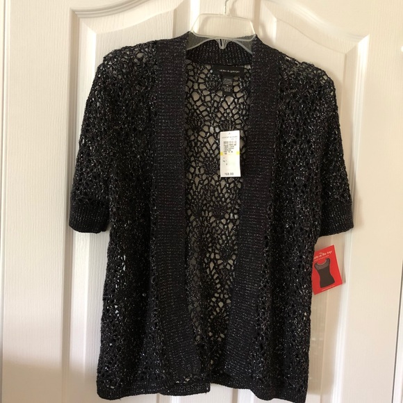 Cable & Gauge Black/Silver Open Crocheted Jacket - Picture 2 of 6